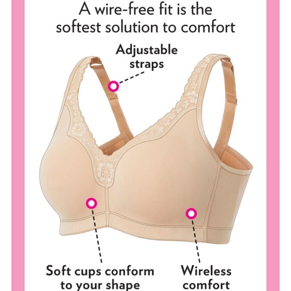 Catherine's Beige Cotton Comfort Wireless Bra -54DD-NWT - Picture 3 of 6
